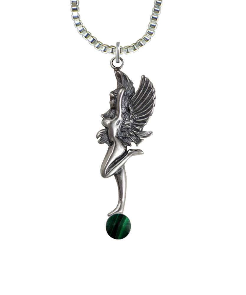 Sterling Silver Dancing Fairy Pendant With Malachite
